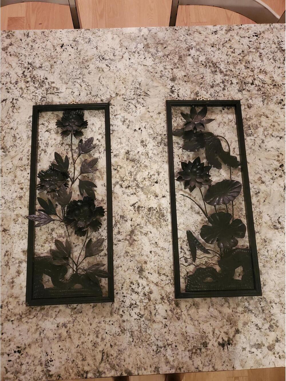 Vintage Black Metal Floral Wall Art Set
